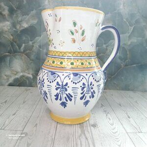 Vintage JS Talavara Hand-Crafted/Painted Folk Art Ceramic Artist Signed Pitcher